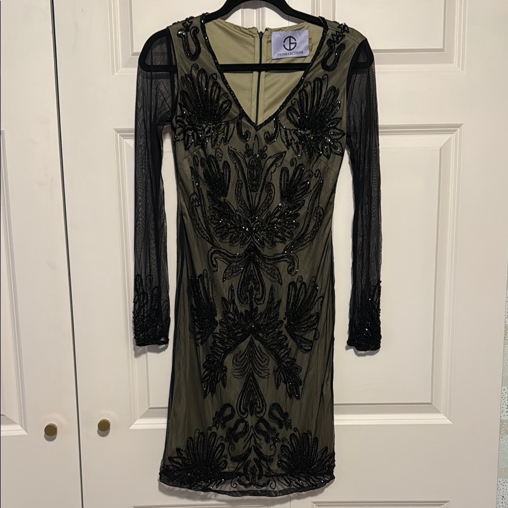 JS Collection Sheer Beaded Cocktail Dress
